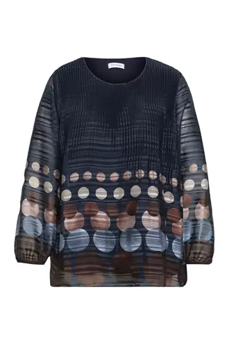 Plissé blouse met ronde print €59,99