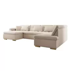 Meubella Canapé d'angle Nicoreta - Beige - Teddy Boucle - Gauche