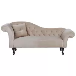 Chaise longue côté gauche en velours beige LATTES