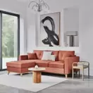 Brooke - Canapé d'angle convertible style scandinave 4/5 places en velours côtelé orange écureuil