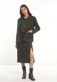 Jupe midi laine léopard kaki