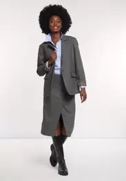 Woolen herringbone crossover skirt grey