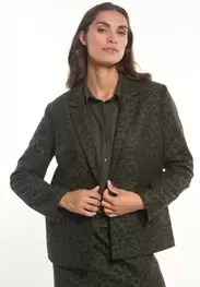 Woolen leopard blazer applied pockets khaki