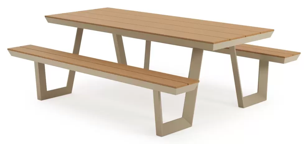 Picknicktafel rechthoekig in beige aluminium en polywood - L 220 x B 89 x H 74.5 cm