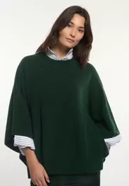 Alpaca-virgin wool crew neck poncho green