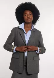 Wollen blazer visgraatpatroon grijs