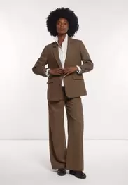 Woolen wide herringbone pants brown