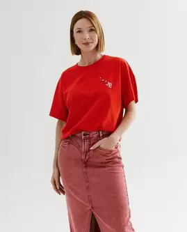 T-shirt avec inscription en paillettes