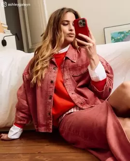Veste en jean rouge délavé, oversized fit