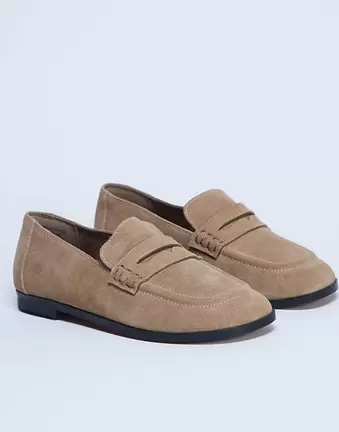Topshop Charlie real suede flat loafer in camel