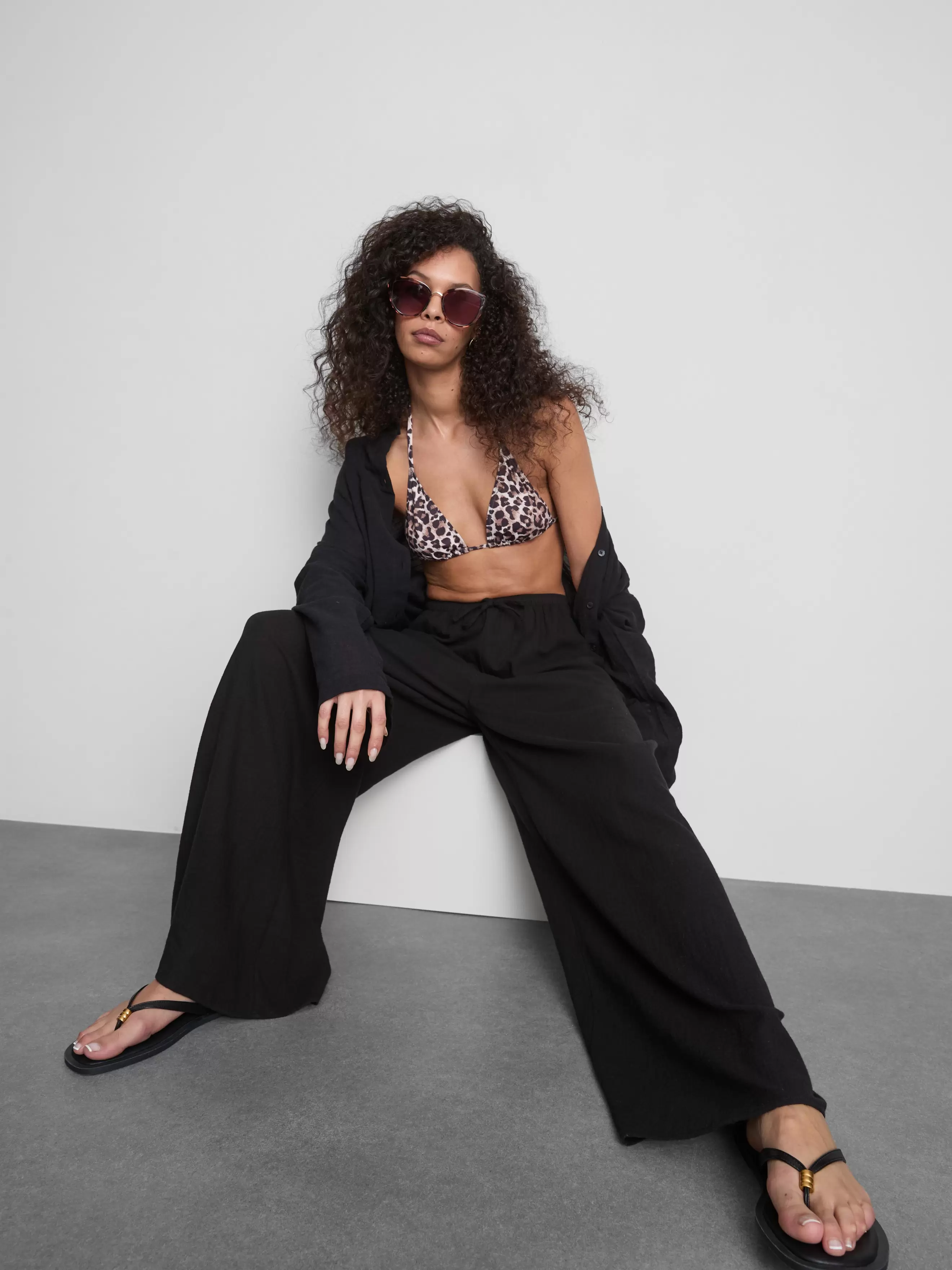 Pantalon de plage large en coton à cordon de serrage