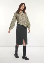 Cotton A-line jacquard skirt khaki