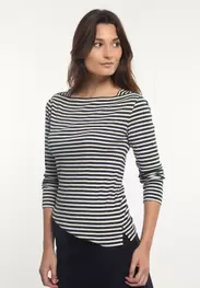 Cotton striped glitter boat neck T-shirt cream/blue