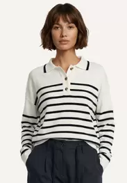 Viscose striped polo sweater long sleeves navy/off white