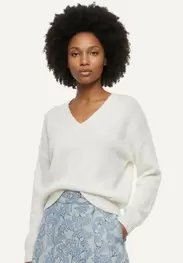 Alpaca-wool V-neck jersey sweater off white