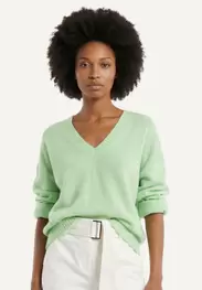 Alpaca-wool V-neck jersey sweater green