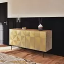 Moscova - Buffet 4 portes en manguier massif et métal martelé doré L160