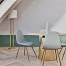 Clyde - Chaise en tissu recyclé vert d'eau et pieds en acier imitation chêne