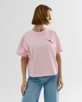 T-shirt à inscription à paillettes, loose fit