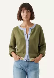 Alpaca-virgin wool buttoned cardigan olive green