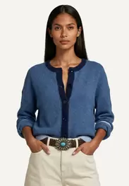 Alpaca-virgin wool buttoned cardigan blue