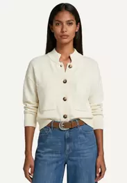 Cotton mock neck cardigan applied pockets écru