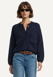 Cotton knitted loose milano cardigan navy
