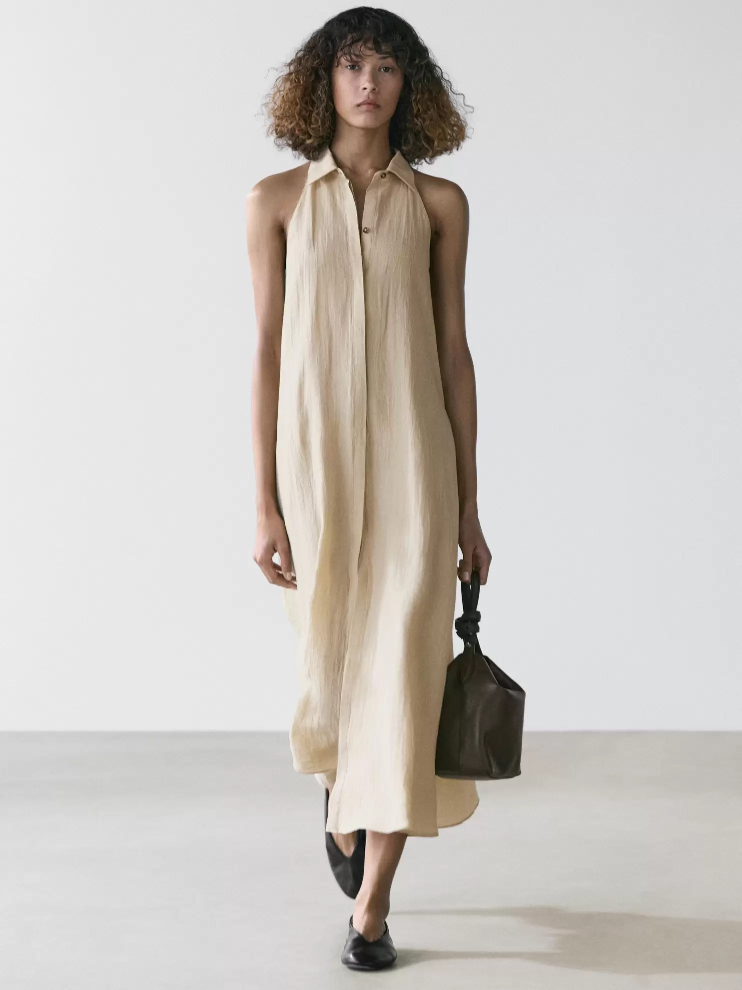 Robe midi col polo en lin