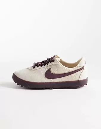 Nike Astrograbber trainers with ribbon laces in cream and burgundy
