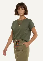 Cotton fancy crew neck T-shirt khaki