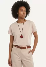 Cotton fancy crew neck T-shirt pink