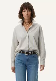 Cotton striped blouse long sleeves blue/olive green