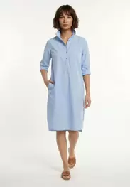 Cotton short dress 3/4 sleeves blue