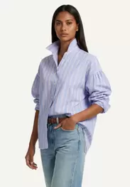 Cotton striped comfort blouse puffed sleeves blue/red