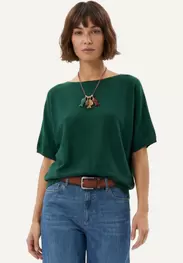 Pull coton large col rond manches courtes vert