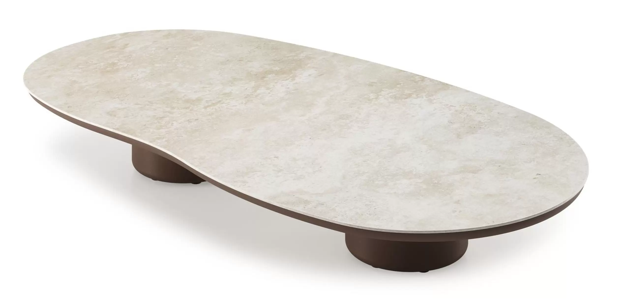 Loungetafel organisch in taupe aluminium en volkeramiek Rapolano - L 170 x B 91 x H 25 cm