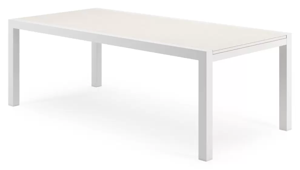 Tuintafel rechthoekig in wit aluminium en sintered stone crema minerale - L 220 - 330 x B 107 x H 75 cm