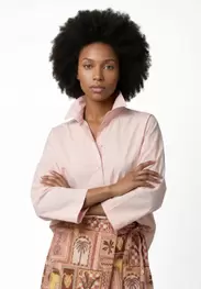 Cotton V-neck blouse wide sleeves pink