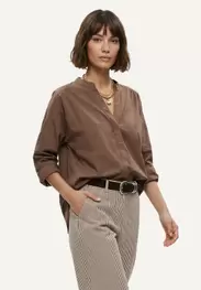 Cotton V-neck blouse 3/4 sleeves brown