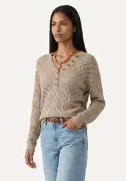 Cotton fancy crew neck sweater long sleeves beige