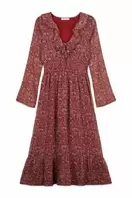 Vestido midi escote volante estampado