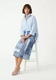 Cotton fantasy midi wrap skirt blue