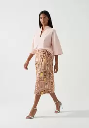 Cotton fantasy midi wrap skirt rose