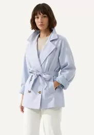 Cotton double-breasted jacket with belt lightblue