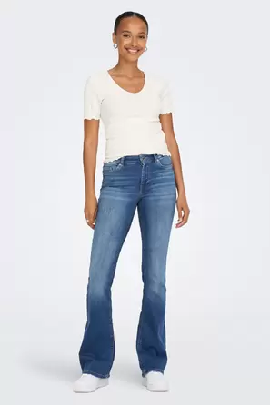 BLUSH FLARE - Mid blue denim