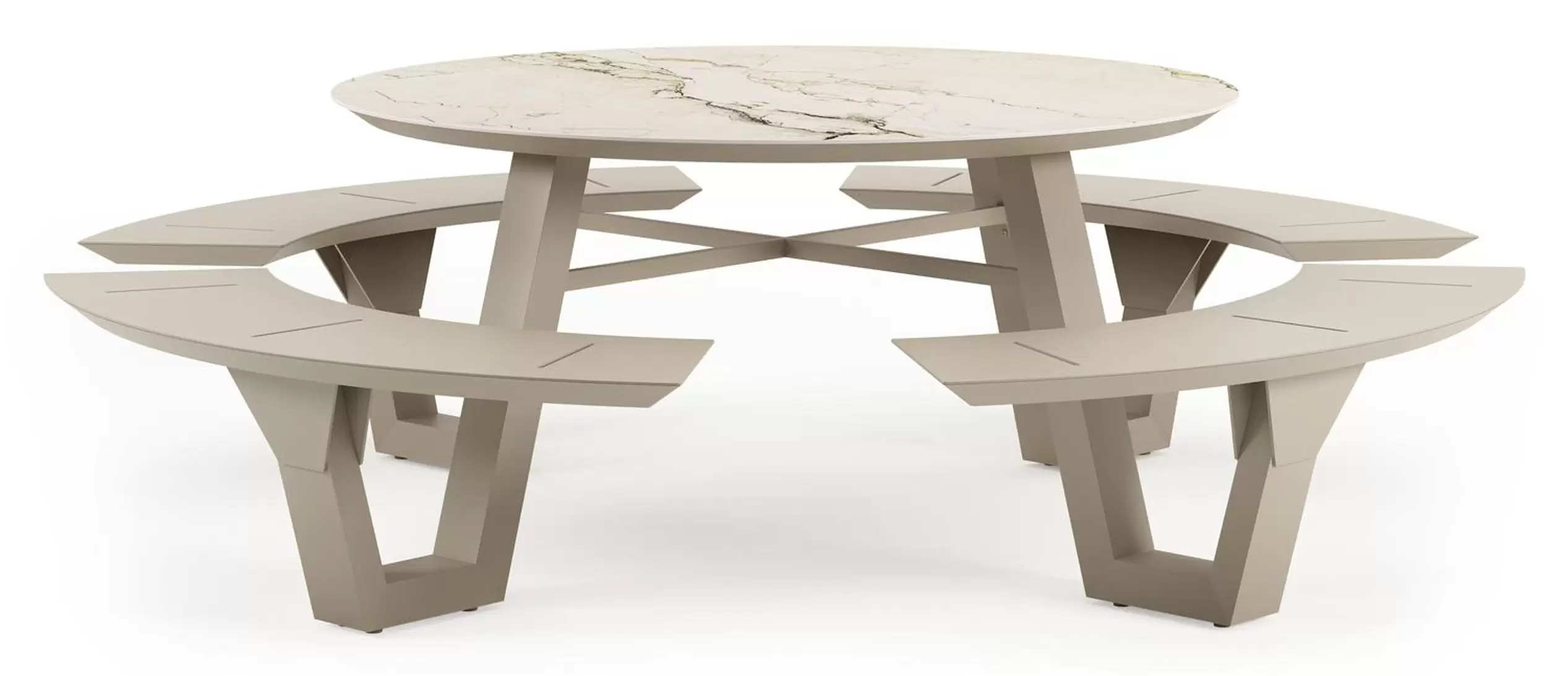 Picknicktafel in beige aluminium en volkeramiek Colorado Dunes - Dia. 236 cm