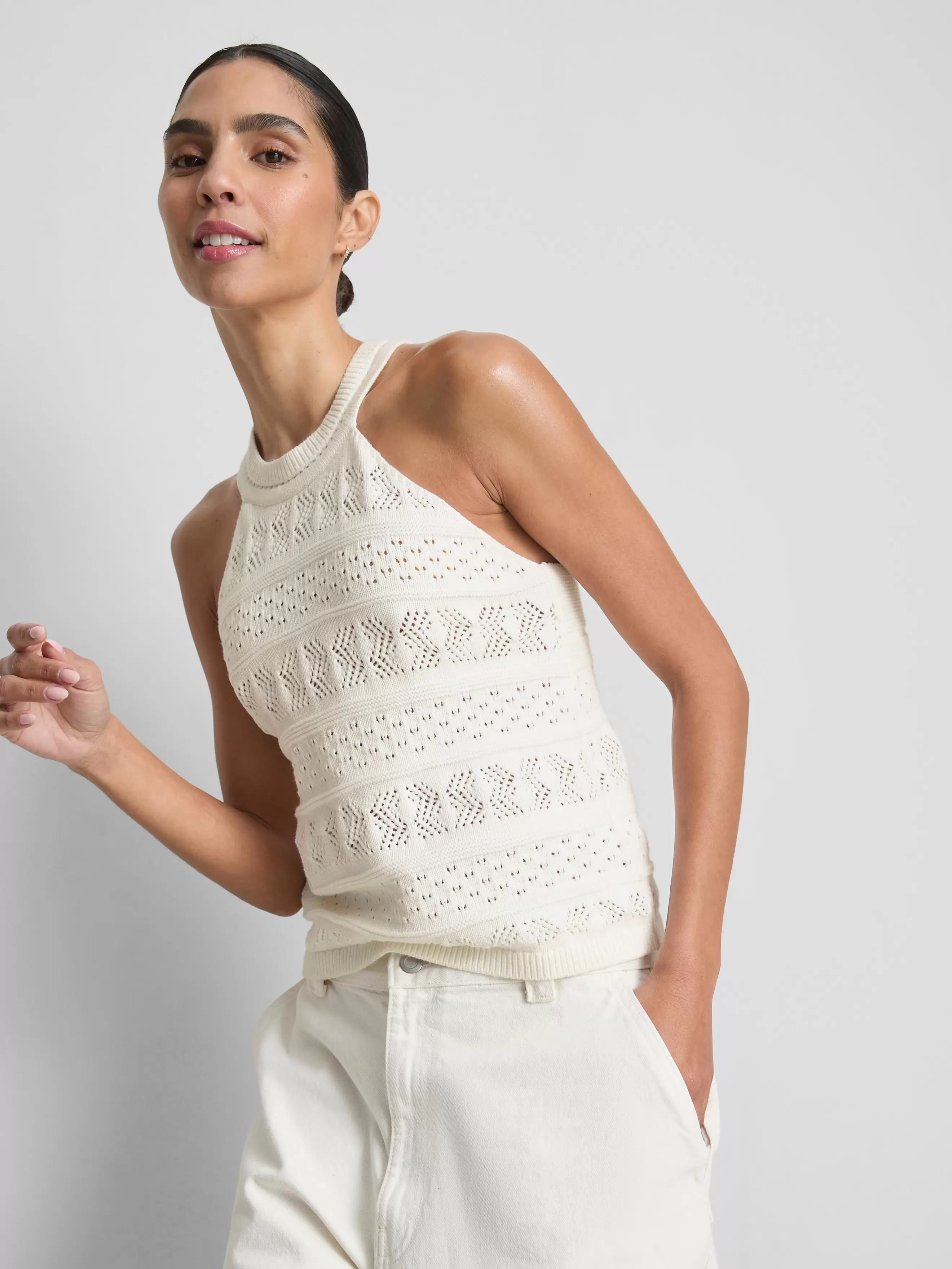 Haut sans manches en maille pointelle de coton By Coleen