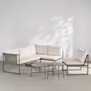 Airel - Salon de jardin 4 places en acier vert kaki et coussins en polyester recyclé écru