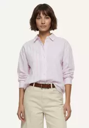 Cotton striped loose patchwork blouse pink/white