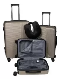 Set de 3 valises avec coussin de nuque – beige